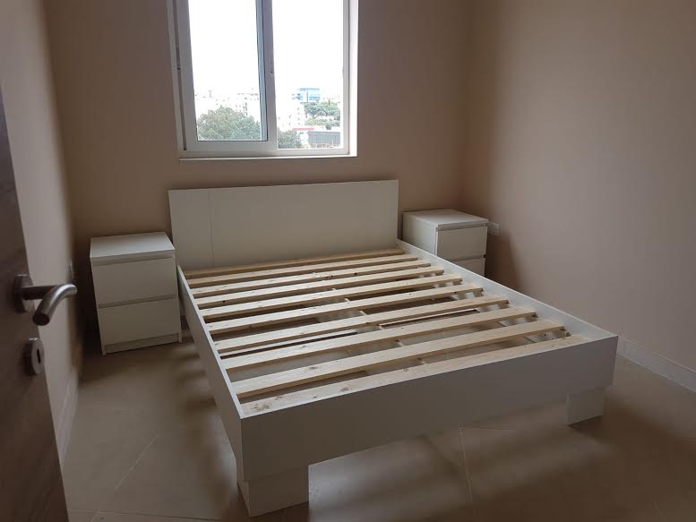 Double Size Bed 140cm x 190cm in White Matt Including Solid Wooden Slats - Idea Workmate