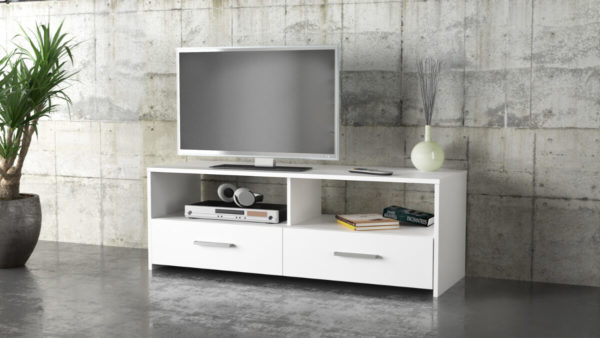 White Gloss TV Unit with 2 drawers