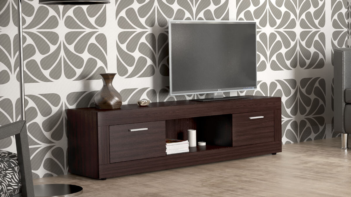 Joi Tv Unit Low Modern TV Unit with two Doors and open space In Dark Brown  Venge Color - Idea Workmate