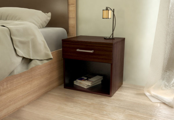 Night Stand With Drawer & Open Space in Dark Brown Color
