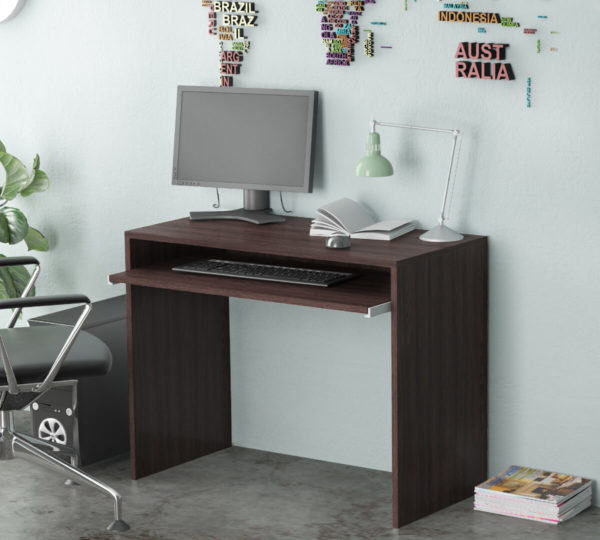 Dark Brown Office desk with Adjustable Keyboard Shelf