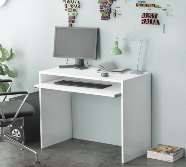 White office desk with Adjustable Keyboard Shelf