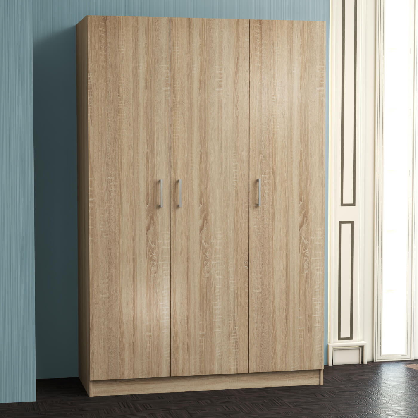 3 Door Wardrobe in Natural Oak Color - Idea Workmate