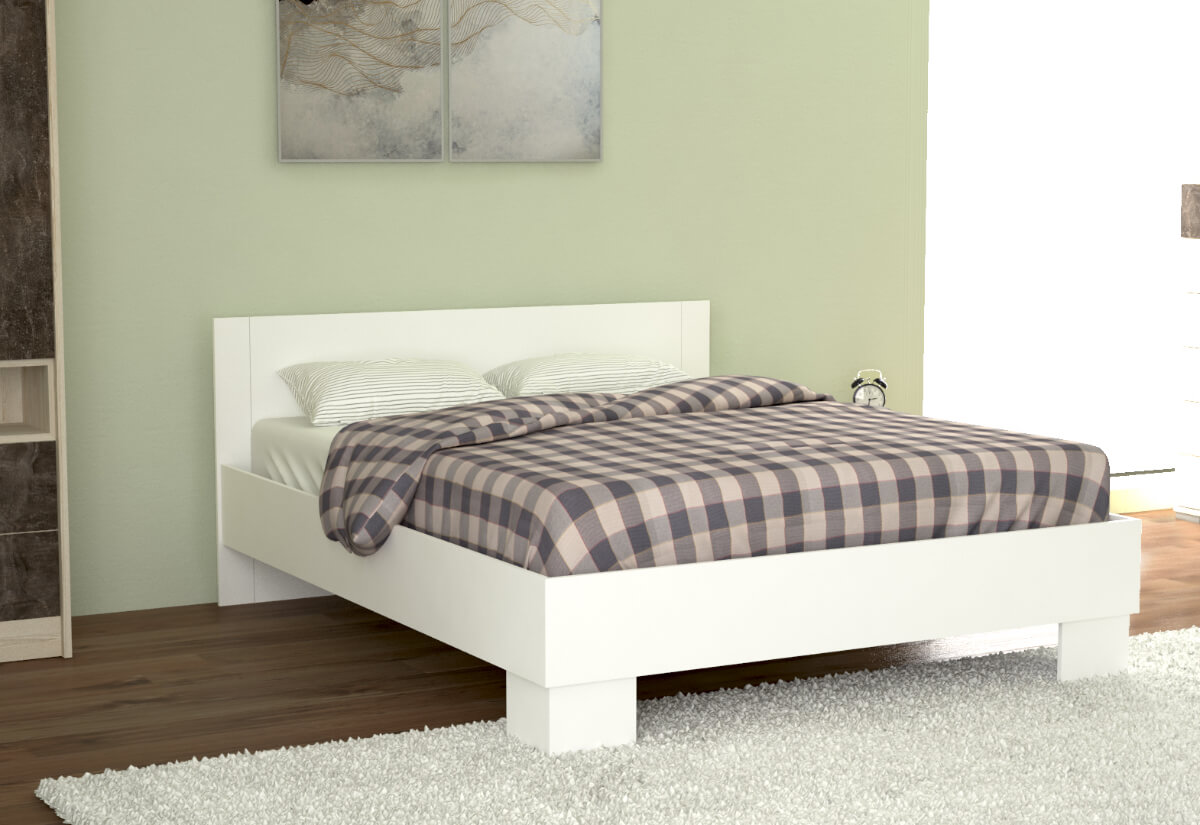 King Size Bed 150cm X 190cm In White, King Bed Wood Slats