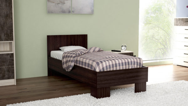 Single Size Bed in Dark Brown Color Including Solid Wooden Slats