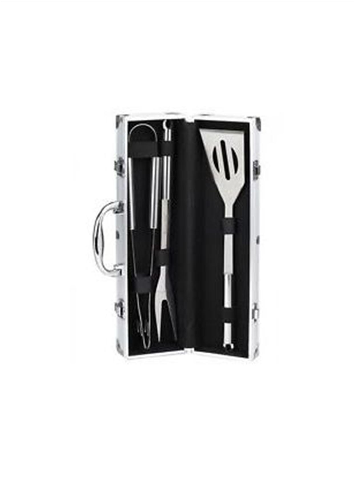 BBQ Tools Set In Box, 3 Pcs deluxe BBQ tool set in aluminium carry case ...
