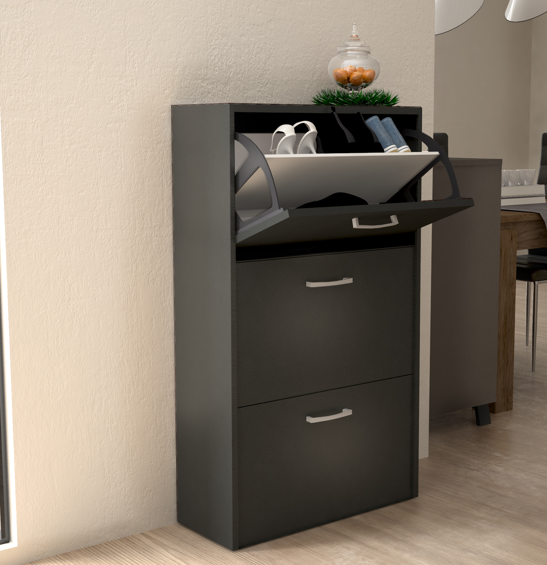 Shoe Cabinet 3 Doors in Black Color - Idea Workmate