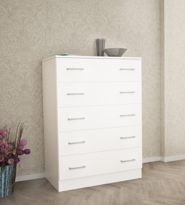 Chest Of 5 Drawers In White Matt Color
