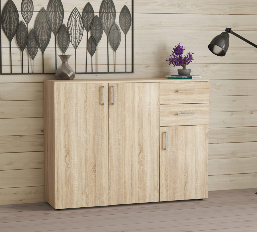 3 Doors & 2 Drawers Cabinet in Natural Oak Color - Idea Workmate