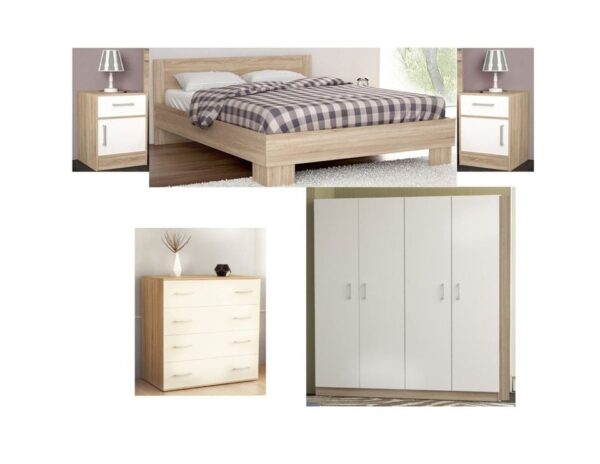 Complete King Bedroom In Natural Oak Color With White Gloss Doors ...